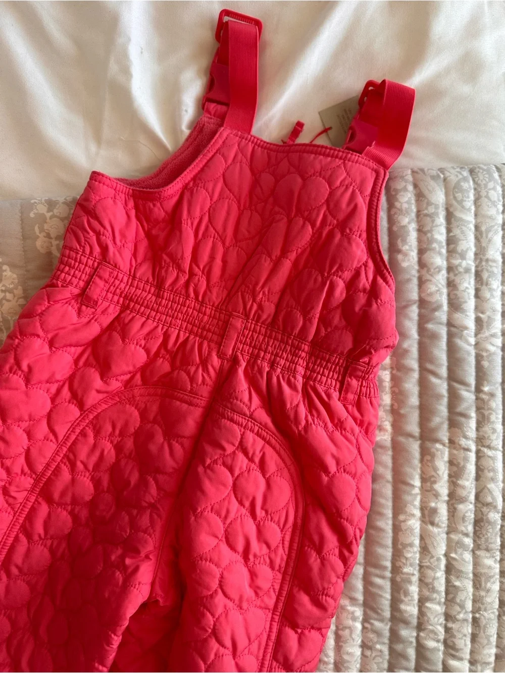GAP Hot Pink Quilted Heart-Pattern Snow Overalls